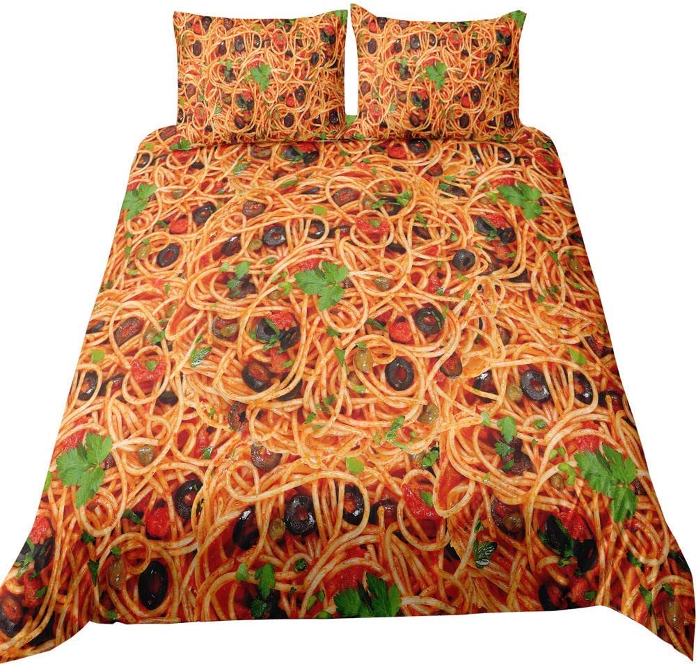 Price:$19.99 3D Food Print Duvet Cover Set Twin Size Spaghetti Bedding Set Decorative Funny Microfiber Polyester Comforter Cover with 1 Pillow Shams, Zipper Closure, Novelty Colorful 2 Pieces : Home & Kitchen
