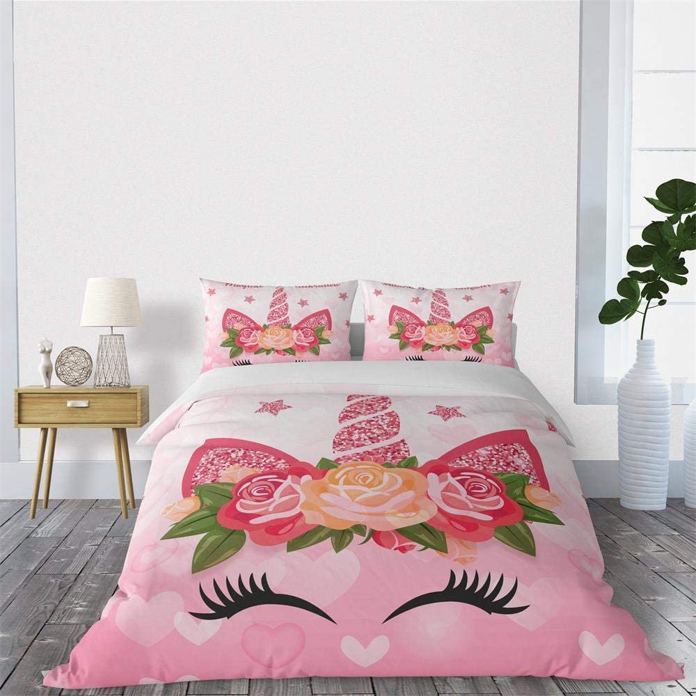 Price:$41.99 Full Size Unicorn Duvet Cover for Girls Set 3 Piece Pink Bedding Set for Little Princess Unicorn Bedroom Decor for Kids Girls 2 Pillowcases NO Comforter : Home & Kitchen