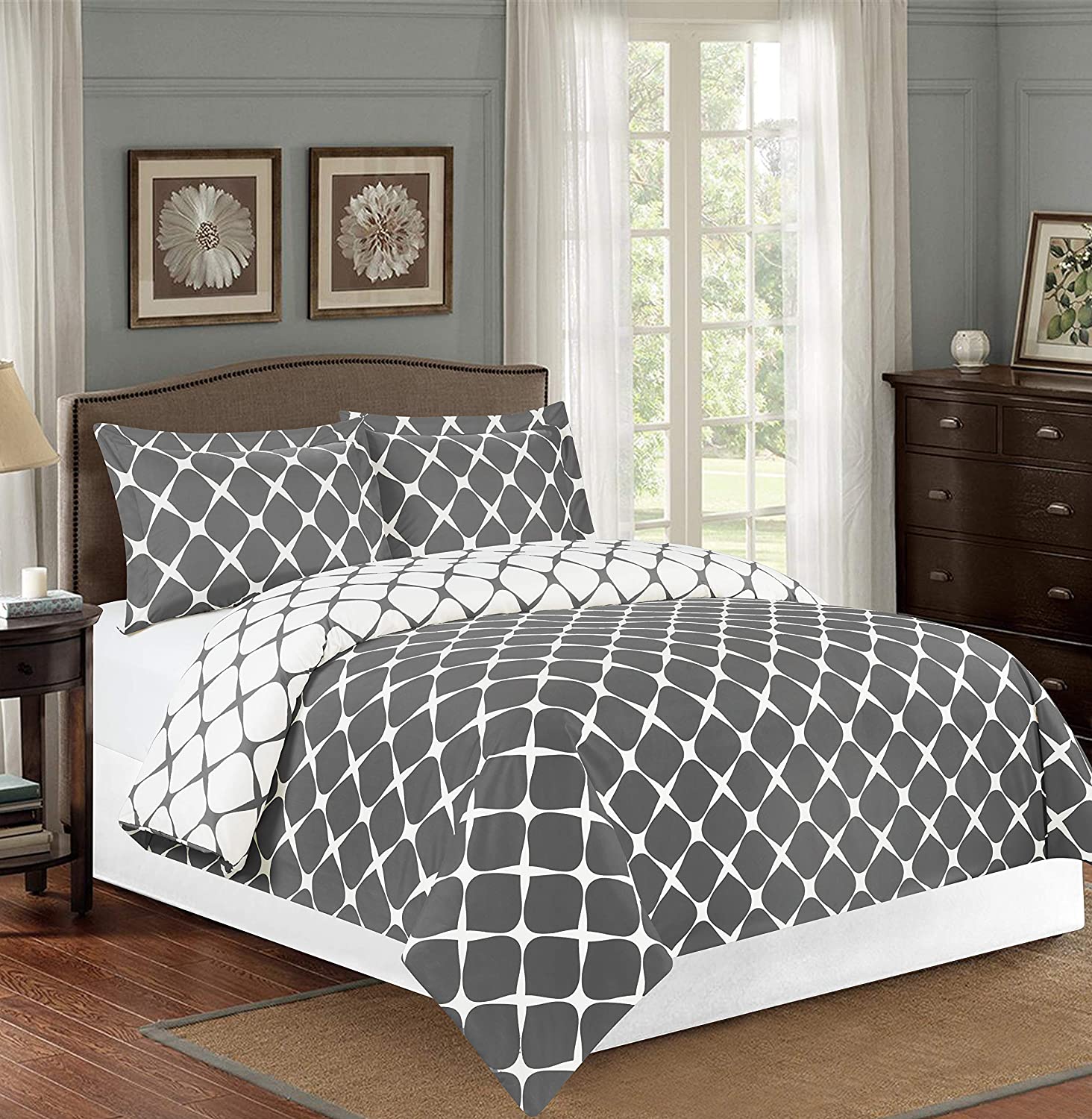 Price:$27.99 Comfort Luxury Soft and Cozy 1500 Thread Count Premium Hotel Quality 2-Piece Milano Trellis Pattern 2-Tone Printed Reversible Duvet Cover Set with Sham, Twin/Twin XL, Grey : Everything Else