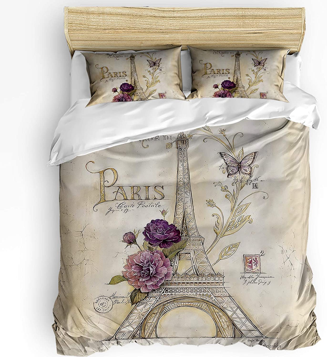 Price:$53.93 Piece Bedding Set Comforter/Quilt Cover Set California King, Paris Eiffel Tower, Duvet Cover Set with 2 Pillow Cases for Kids/Teens/Adults/Toddler Floral and Butterflies : Home & Kitchen