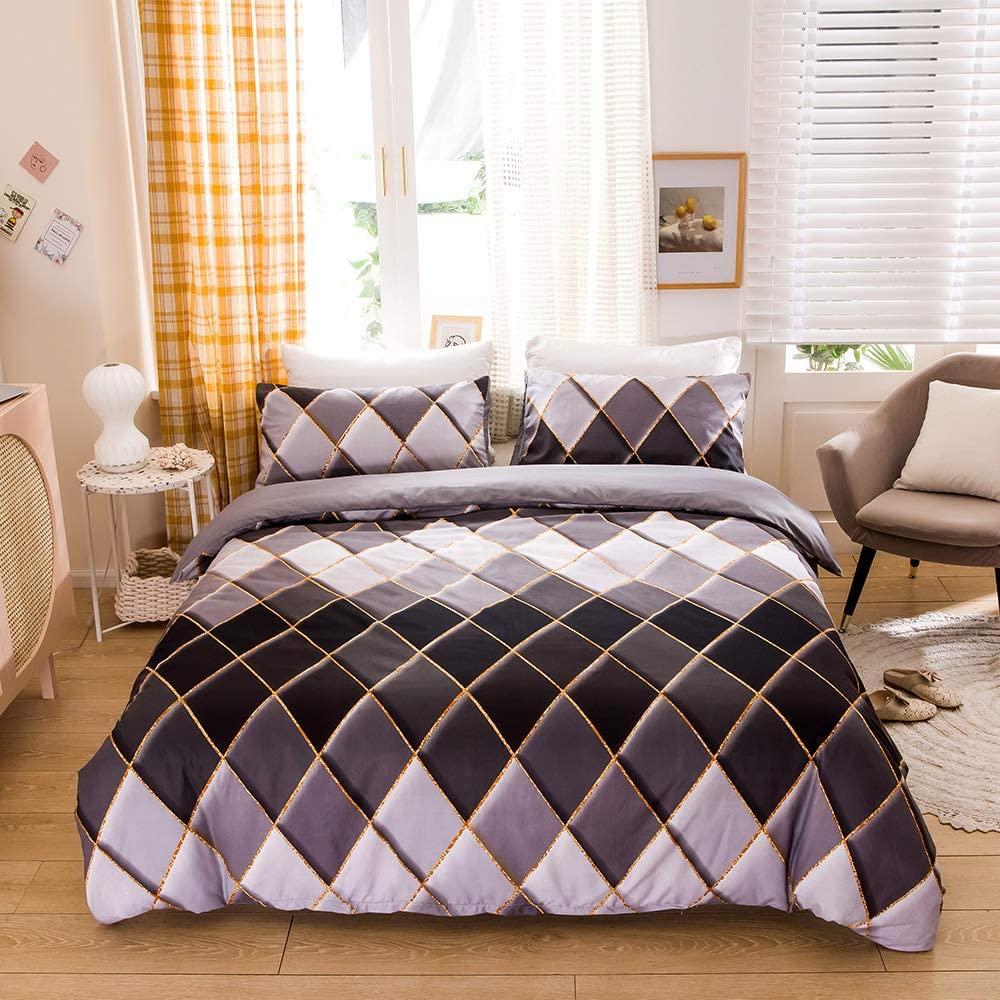 Price:$21.99 Diamond Lattice Printed Sheets Sets Gray Duvet Cover Set Queen, 3 Piece 1 Duvet Cover and 2 Pillowcases, Super Soft Microfiber Bedding Set (Diamond Lattice, Gray, Queen(No Quilt)) : Home & Kitchen