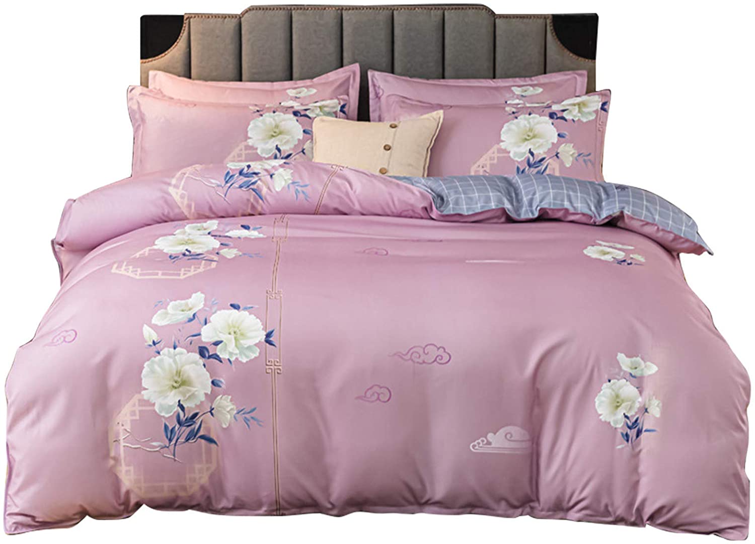 Price:$39.99 Floral Bed Sheet Set of 4-1 Soft and Thick Brushed Microfiber Duvet Cover with Zipper Closure, and 1 Flat Sheet and 2 Pillow Shams (King Size, Purple)… : Home & Kitchen