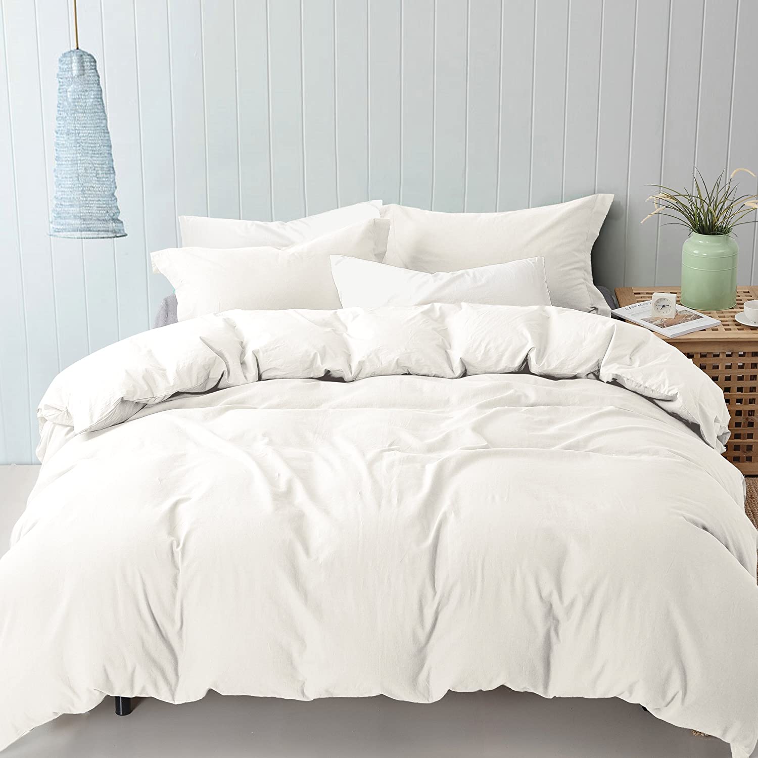 Price:$46.97 Overseas | 3-Piece Linen Rich Duvet Set (White, Queen) : Home & Kitchen