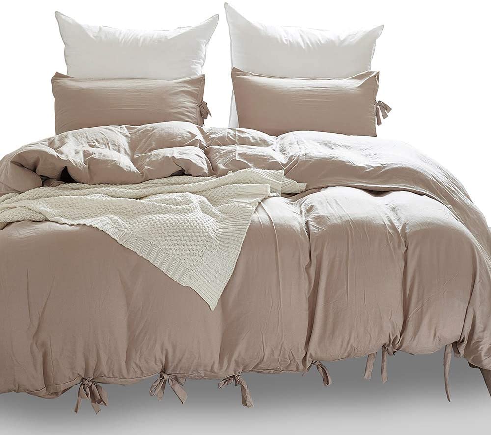 Price:$32.69 Khaki Duvet Cover Queen(90x90 Inch)，3 Pieces Soft Washed Microfiber Duvet Cover Set, Easy Care Bedding Set for Men, Women : Home & Kitchen