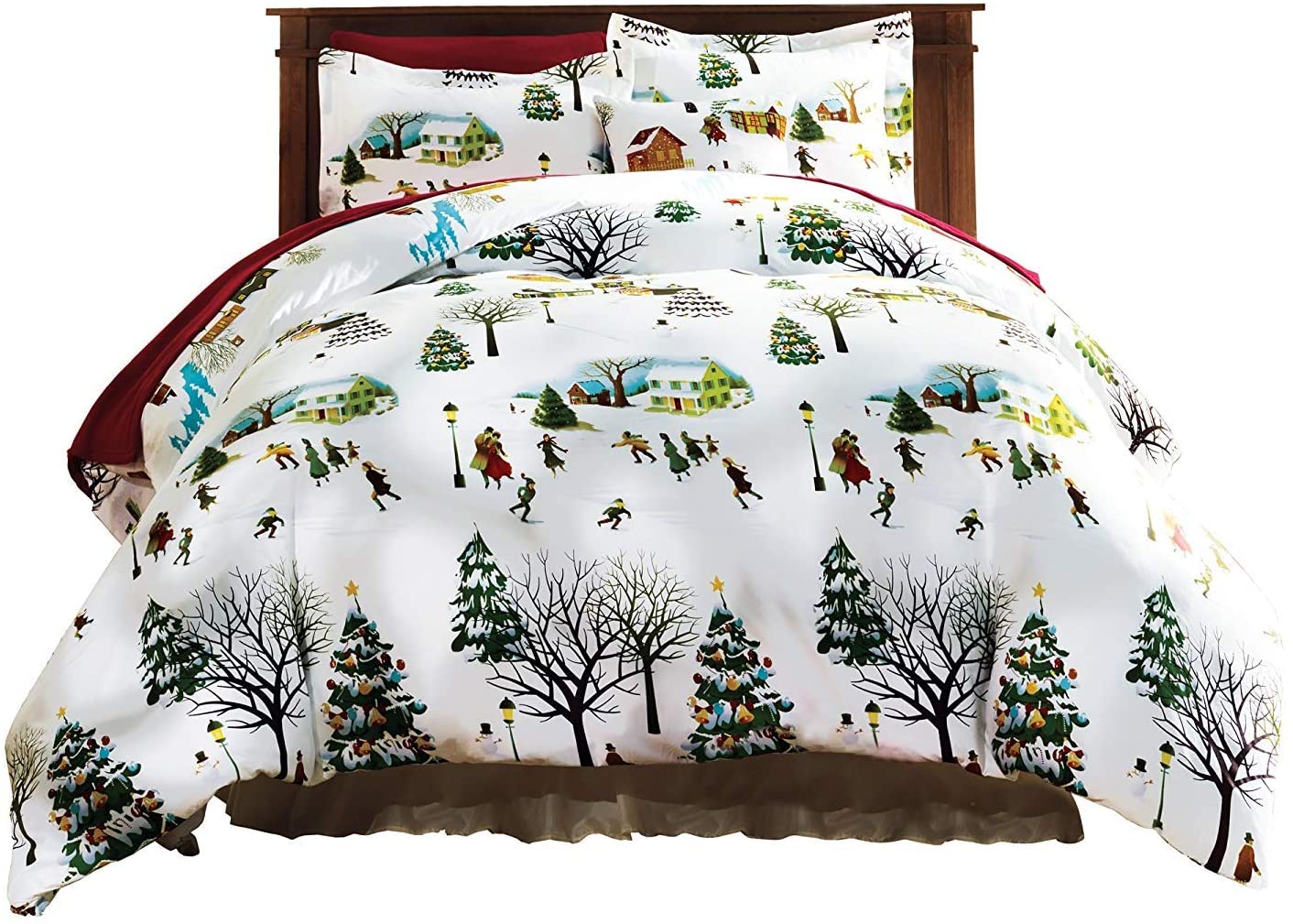 Price:$26.98 and Pieces - Christmas Village Full/Queen Duvet Bedding Set - Soft Microfiber Reversible Comforter Cover, Christmas Printed Pattern, Easy-Care with Matching Standard Shams : Home & Kitchen