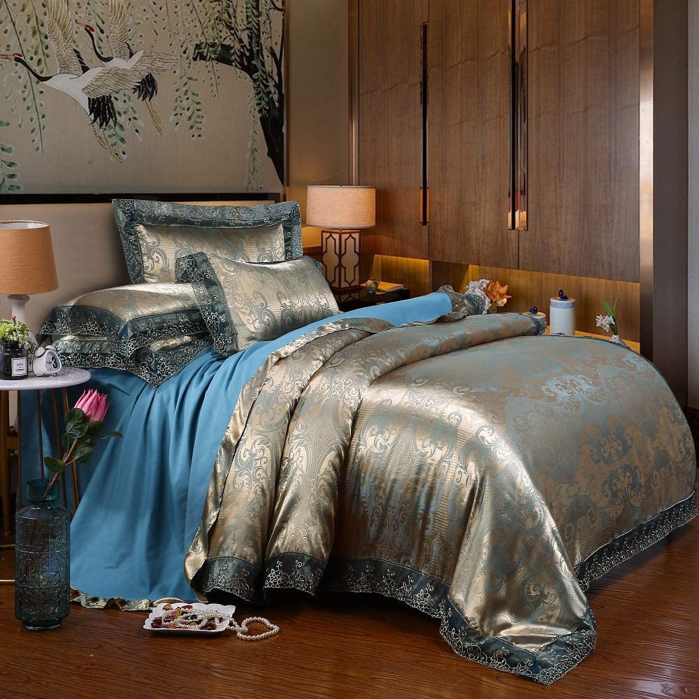 Price:$38.60 Jacquard Duvet Cover,Lace Princess Bedding Set,3 Piece Bedding Set,Elegant European Pattern,Queen Size Quilt Set,Blue Bedding Sets. : Home & Kitchen