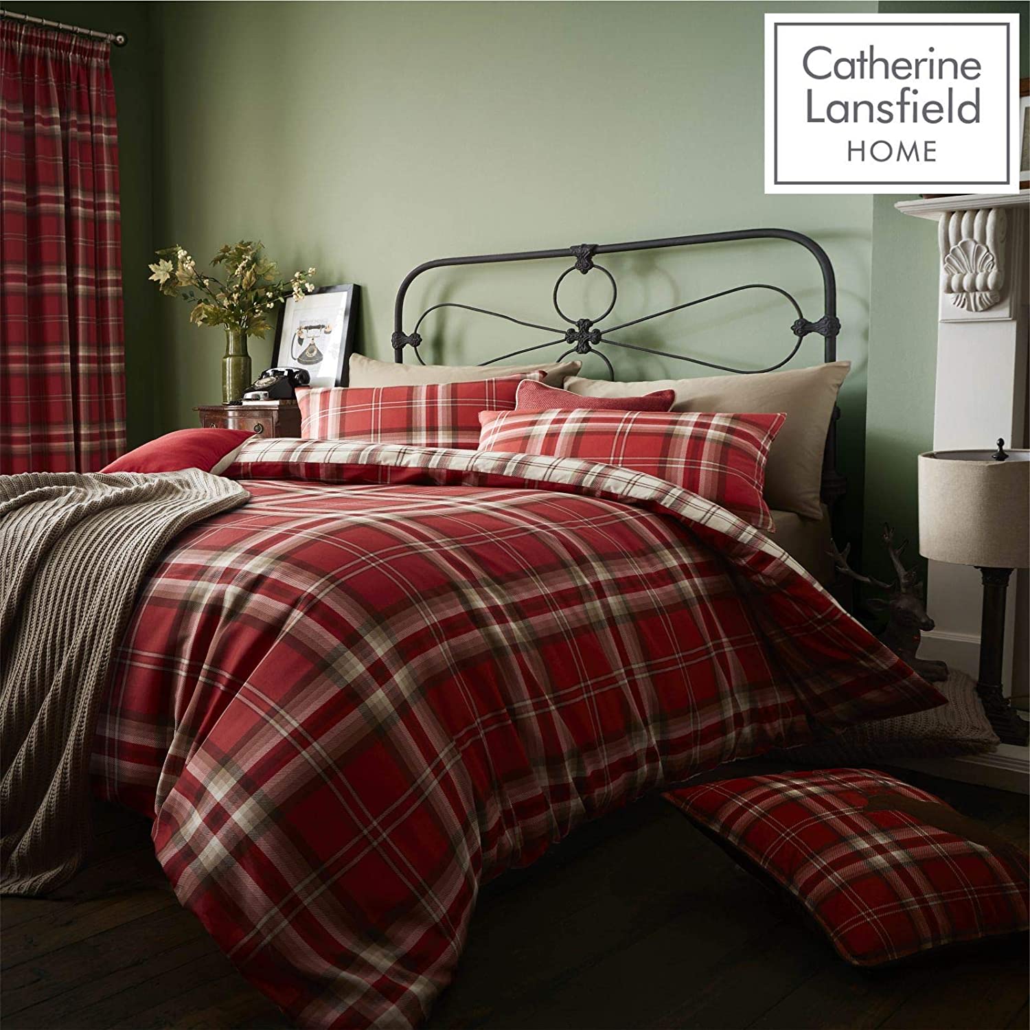 Price:$39.99 FULL RED TARTAN PLAID REVERSIBLE COTTON DUVET SET QUILT COVER : Home & Kitchen