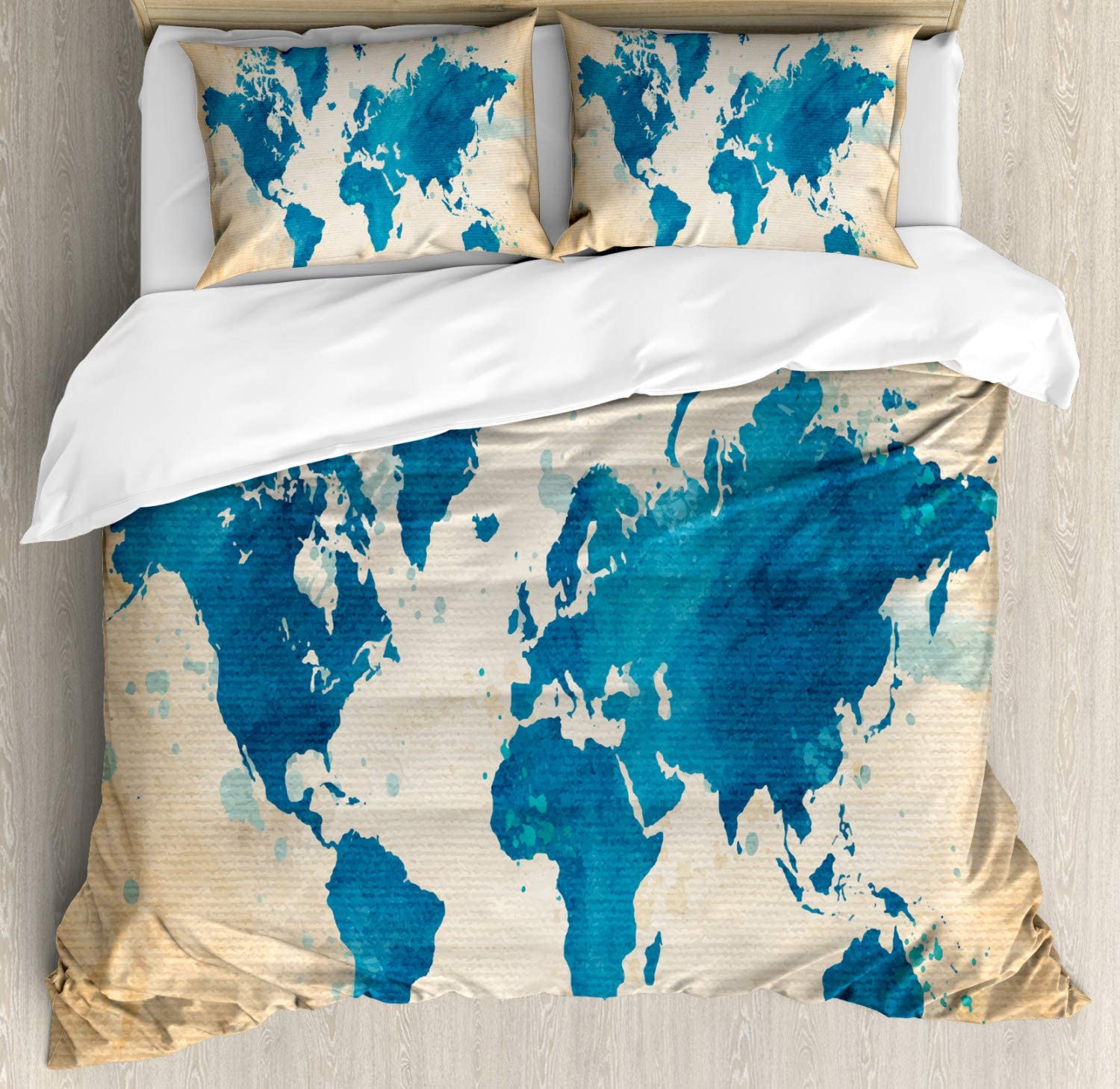 Price:$79.95 Map Duvet Cover Set, Vintage World Map with Watercolor Brushstrokes on Old Backdrop Print, Decorative 3 Piece Bedding Set with 2 Pillow Shams, Queen Size, Brown Navy : Home & Kitchen