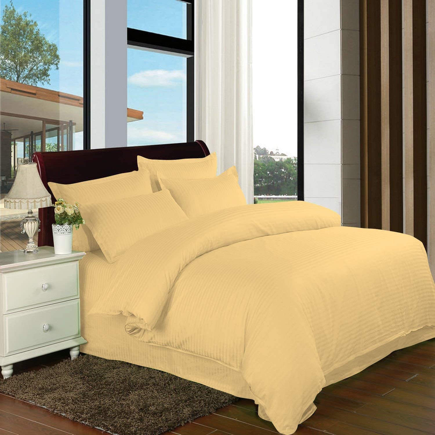 Price:$100.00 Luxury Linens 1Sleep2Sheep Duvet Cover Set Super King 108'' X 98'' Size 3pc with Zipper Closure & Corner Ties, Ultra Silky Soft Premium (100% Egyptian Cotton) 920 Thread Count -Gold Stripe : Home & Kitchen