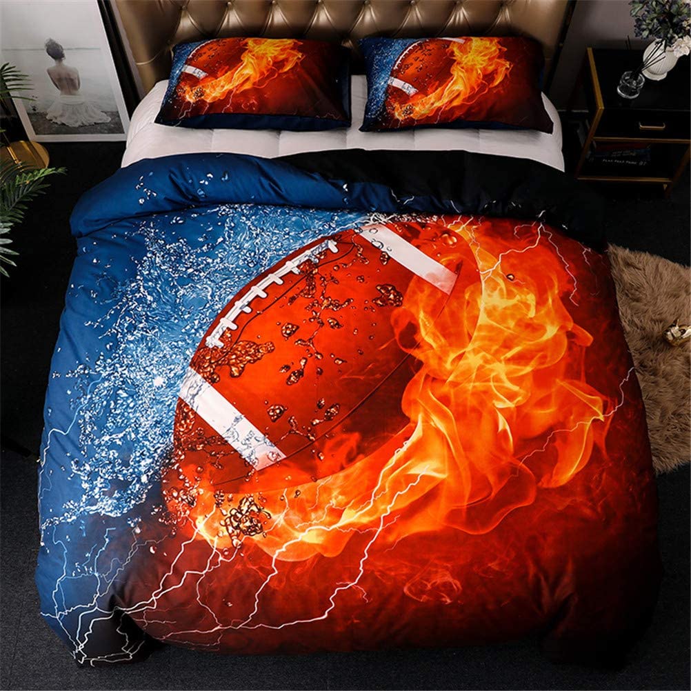Price:$28.99 3D Football Bedding Duvet Cover Set 3 Piece (1 Duvet Cover+2 Pillowcase) for Teen Boys Sports Microfiber Bedding Quilt (Queen Football) : Home & Kitchen