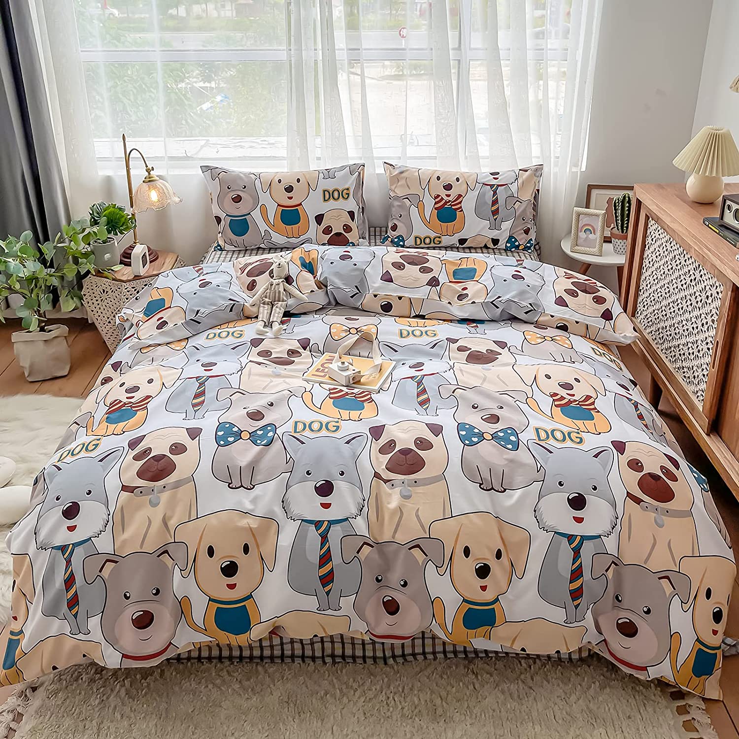 Price:$52.00 Dogs Duvet Cover Set 100% Cotton Full Queen Cartoon Puppy Dog White Bedding 1 Pet Animal Comforter Cover 2 Pillowcases for Kids Girls Boys Woman : Home & Kitchen