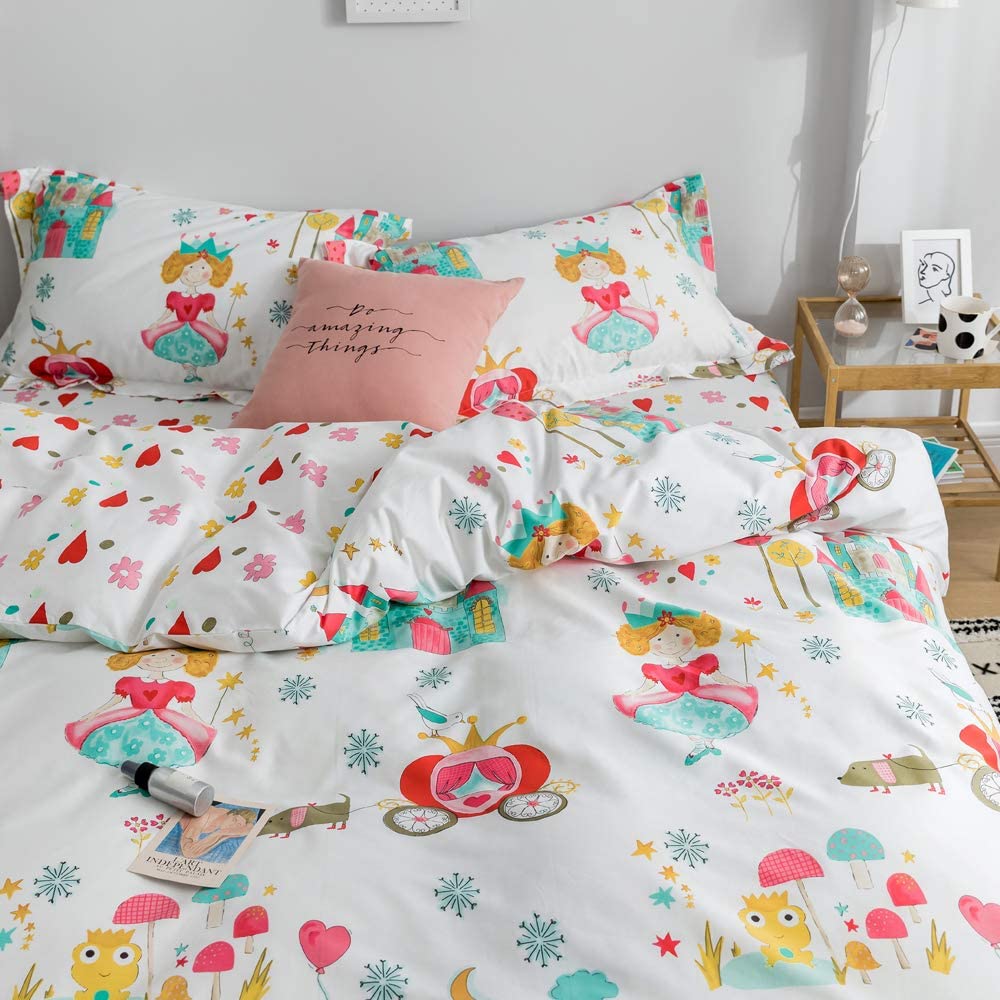 Price:$58.99 Fairy Print Teen Girls Duvet Cover Set Full/Queen White Pink,3 Pieces 100% Cotton Premium Cute Kids Baby Girl Comforter Cover,Snow Stars Pink Floral Love Bedding Collections Sets,No Comforter : Home & Kitchen