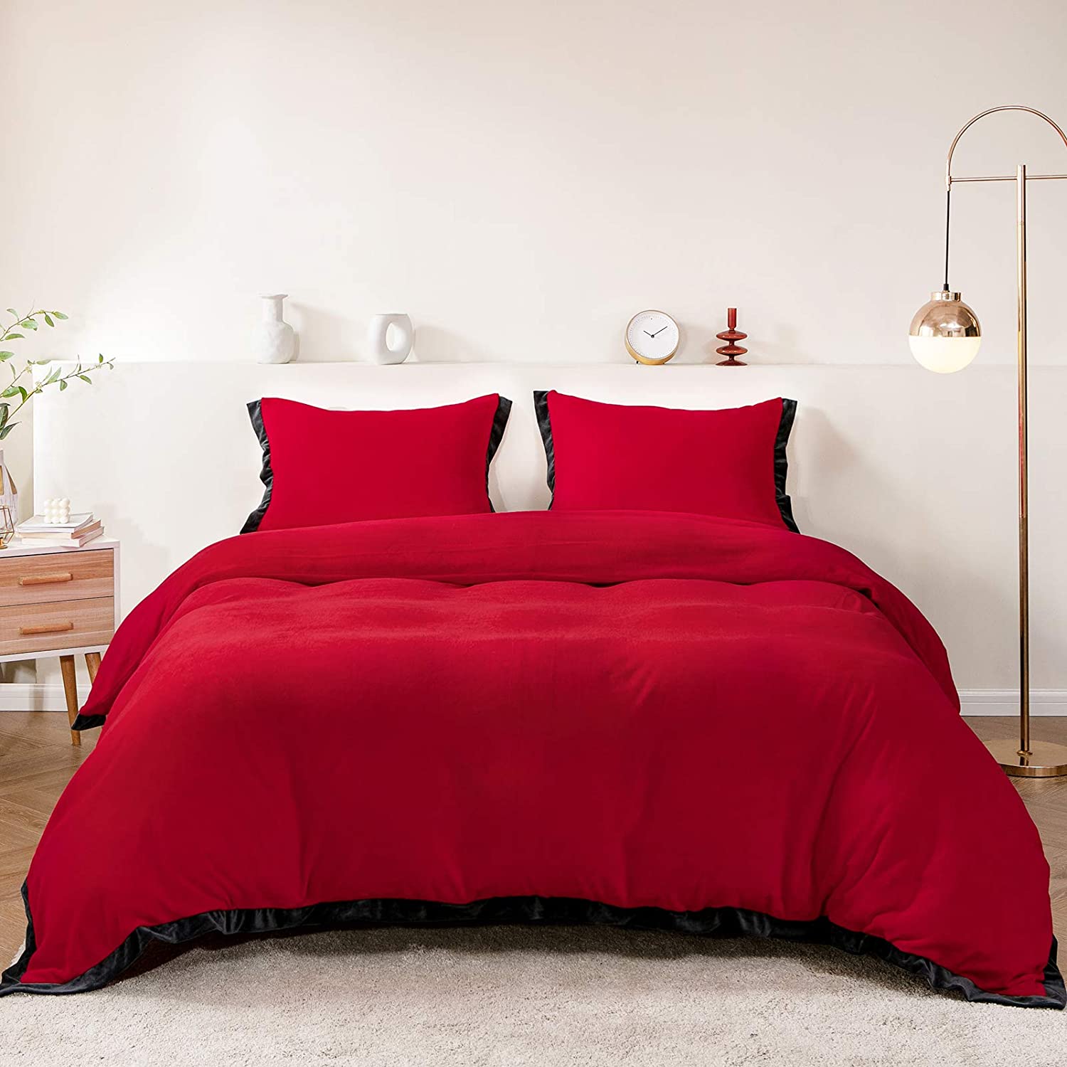 Price:$42.99 Duvet Cover Set Twin, Plush 280GSM Heavyweight Velvet Comforter Set 2 Pieces, Super Soft Fluffy Bed Sets, Solid Color Boho Style 1 Duvet Cover 1 Shams, Burgundy : Home & Kitchen