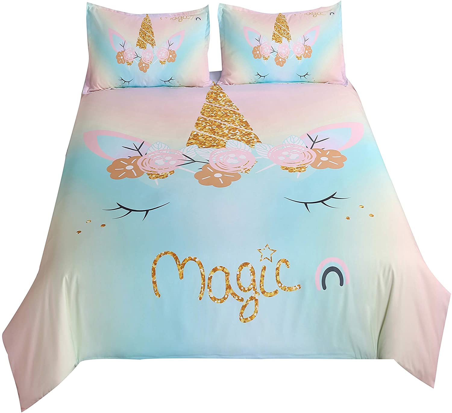 Price:$37.66 Girls Flower Rainbow Unicorn,Kids' Gift Home Bedding Set.Included:Duvet Cover,Pillowcase(no Comforter Inside) (Queen) : Home & Kitchen