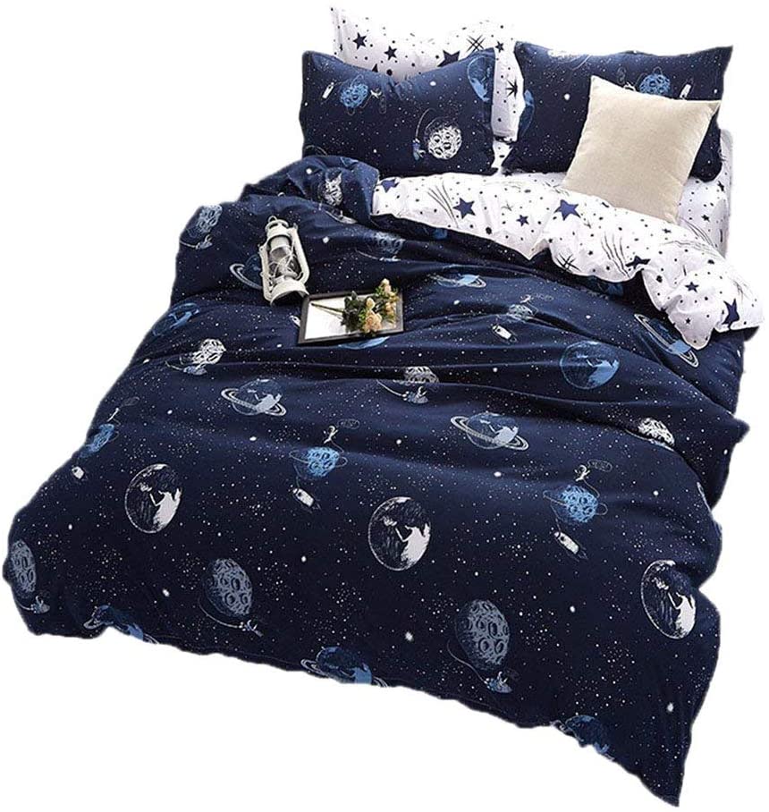 Price:$35.02 3Pcs Blue Cartoon Star Universe Planets Beddding Set(No Comforter and Sheet) for Kids Teen Boys and Girls,Duvet Cover Set with 2 Pillow Shams -Full/Queen : Home & Kitchen