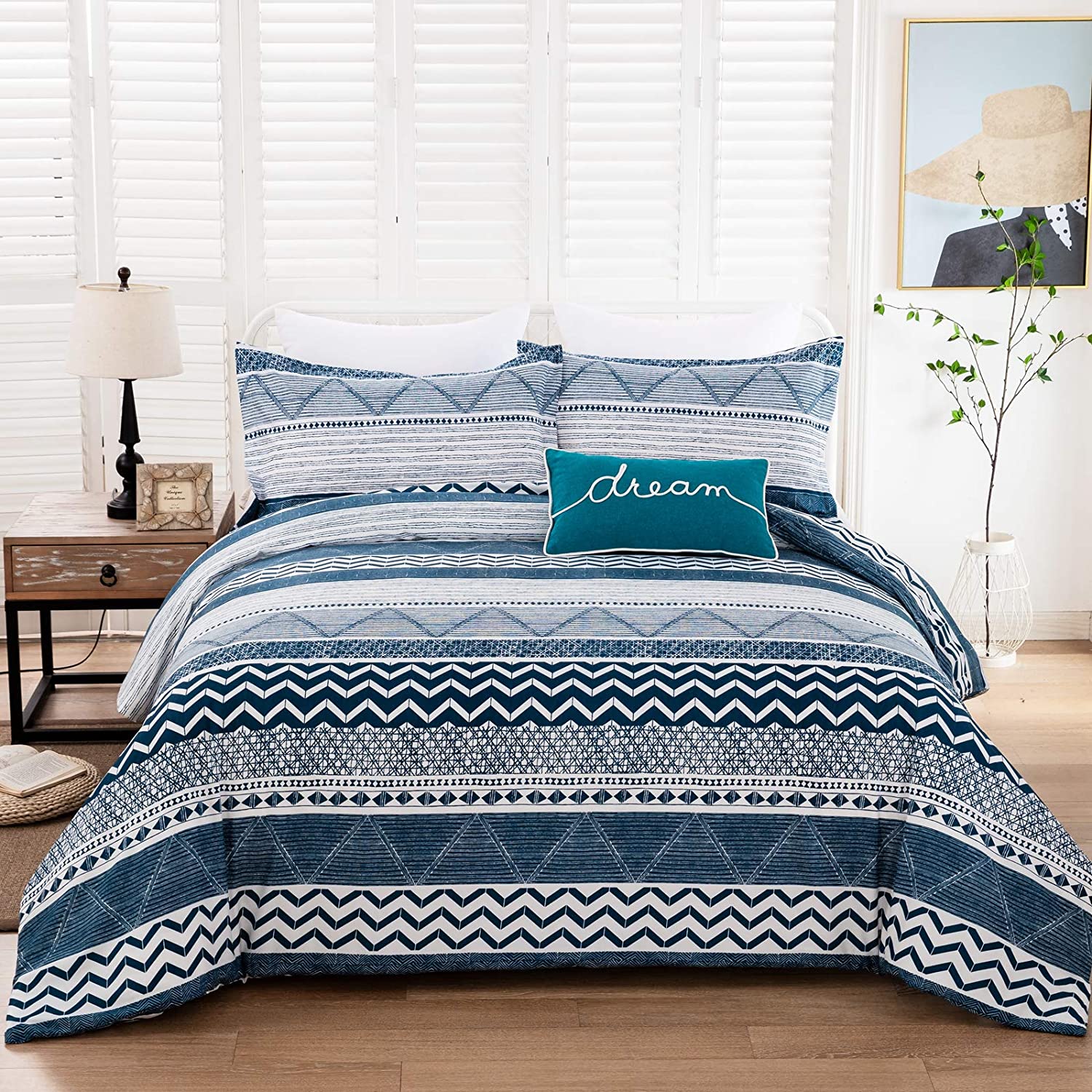 Price:$33.99 Striped Boho Duvet Cover Queen Size 3 Pieces, Aztec Modern Geometric Comforter Cover with Shams, Soft Breathable Bedding Set for All Seasons, Navy Blue : Home & Kitchen