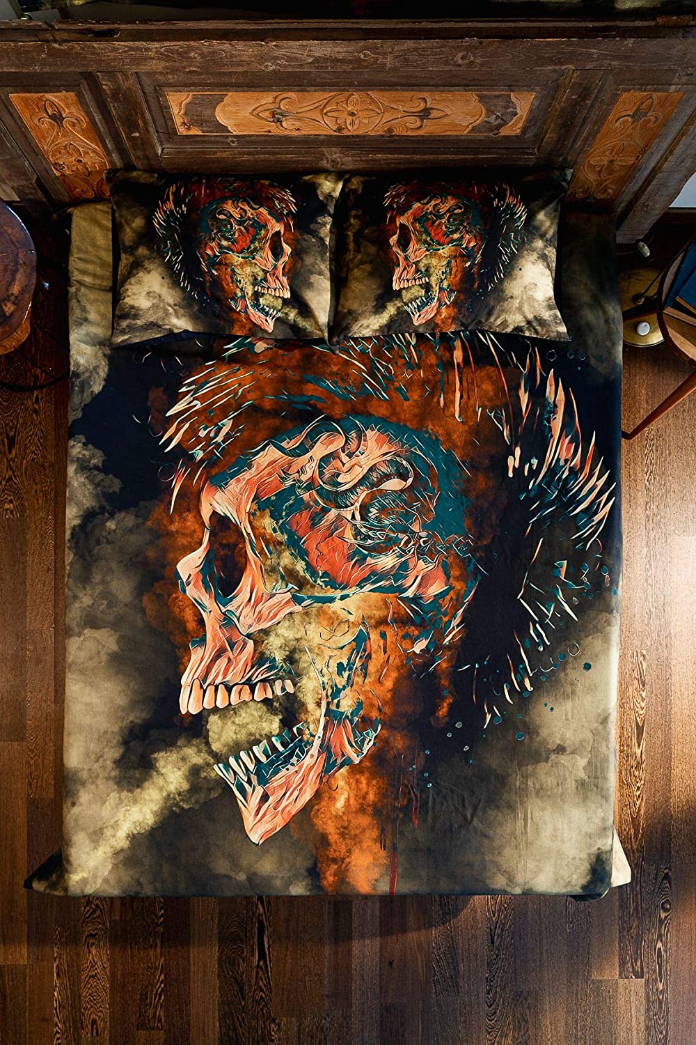 Price:$69.90 Hippie 100% Cotton Skull Themed Duvet Cover Set, Full/Queen Size Bedding Set, Duvet Cover and 2 Pillowcases, (3 Pieces) : Home & Kitchen