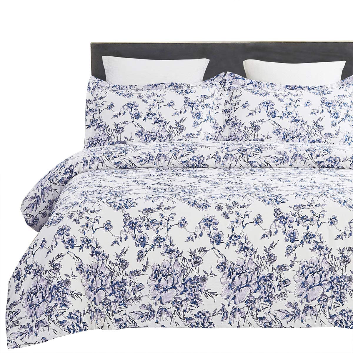 Price:$39.95 100% Cotton Duvet Cover Set, Twill Weave Fabric Structure - Queen, Blue Flower 3-Piece Set ( 1 Duvet Cover 2 Pillow Shams ) : Home & Kitchen