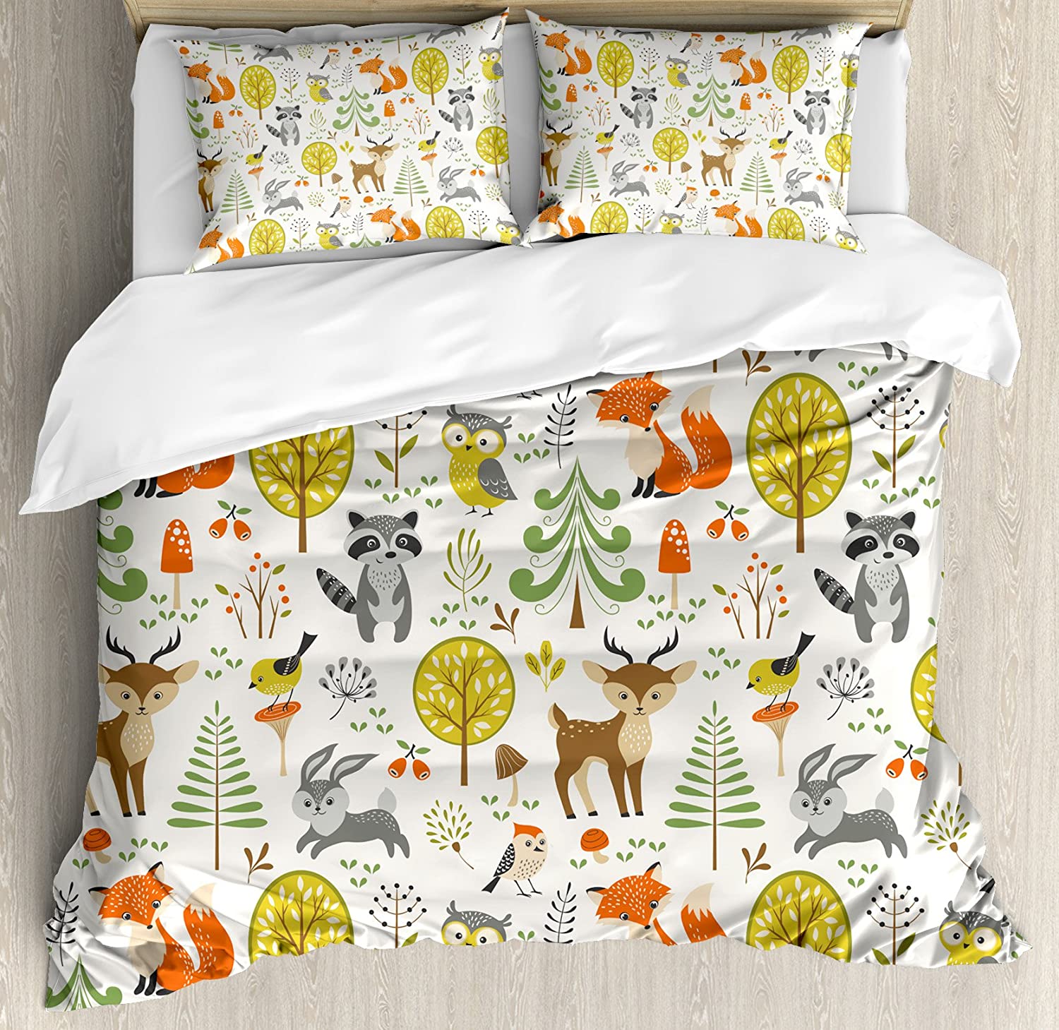 Price:$79.99 Animals Duvet Cover Set, Woodland Forest Animals Trees Birds Owls Fox Bunny Deer Raccoon Mushroom Print, Decorative 3 Piece Bedding Set with 2 Pillow Shams, Queen Size, Orange Brown : Home & Kitchen