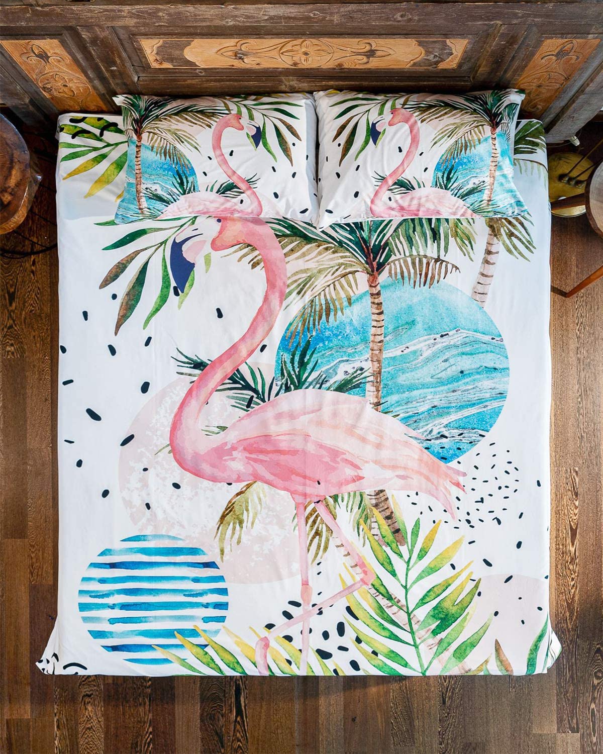 Price:$59.90 Dream 100% Cotton Palm Tree Flamingo Bird Themed Duvet Cover Set, Full/Queen Size Bedding Set, Duvet Cover and 2 Pillowcases, (3 Pieces) : Home & Kitchen