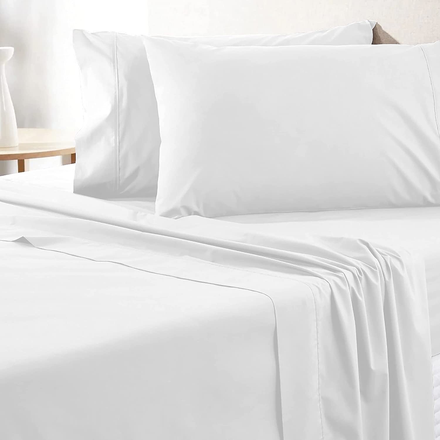 Price:$64.99 Luxurious Queen Egyptian Cotton Sheets - 700 Thread Count 4 Piece Sheet Set, Elegant Sateen Weave White Sheets, Breathable Long Staple Cotton, 16 Inch Elasticized Deep Pocket : Home & Kitchen
