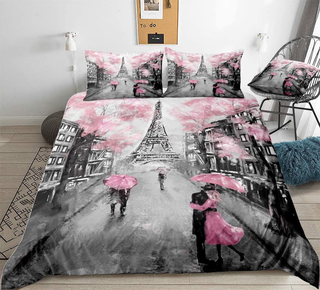 Price:$48.99 Tower Duvet Cover Set French Style Bedding Sweet Couple Paris Tower Pink Flowers Printed Design Pink Boys Girls Bedding Sets King 1 Duvet Cover 2 Pillowcases (King, Paris Tower 3) : Home & Kitchen