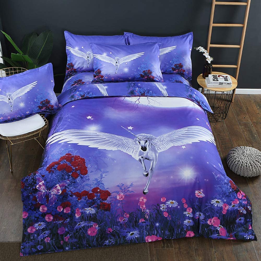Price:$25.99 Purple Unicorn Bedding Set Twin 3Pcs Kids Flower Duvet Cover for Girls with Hidden Zipper Quilt Cover for Bedroom College Room (1 Duvet Cover + 2 Pillowcases) : Home & Kitchen