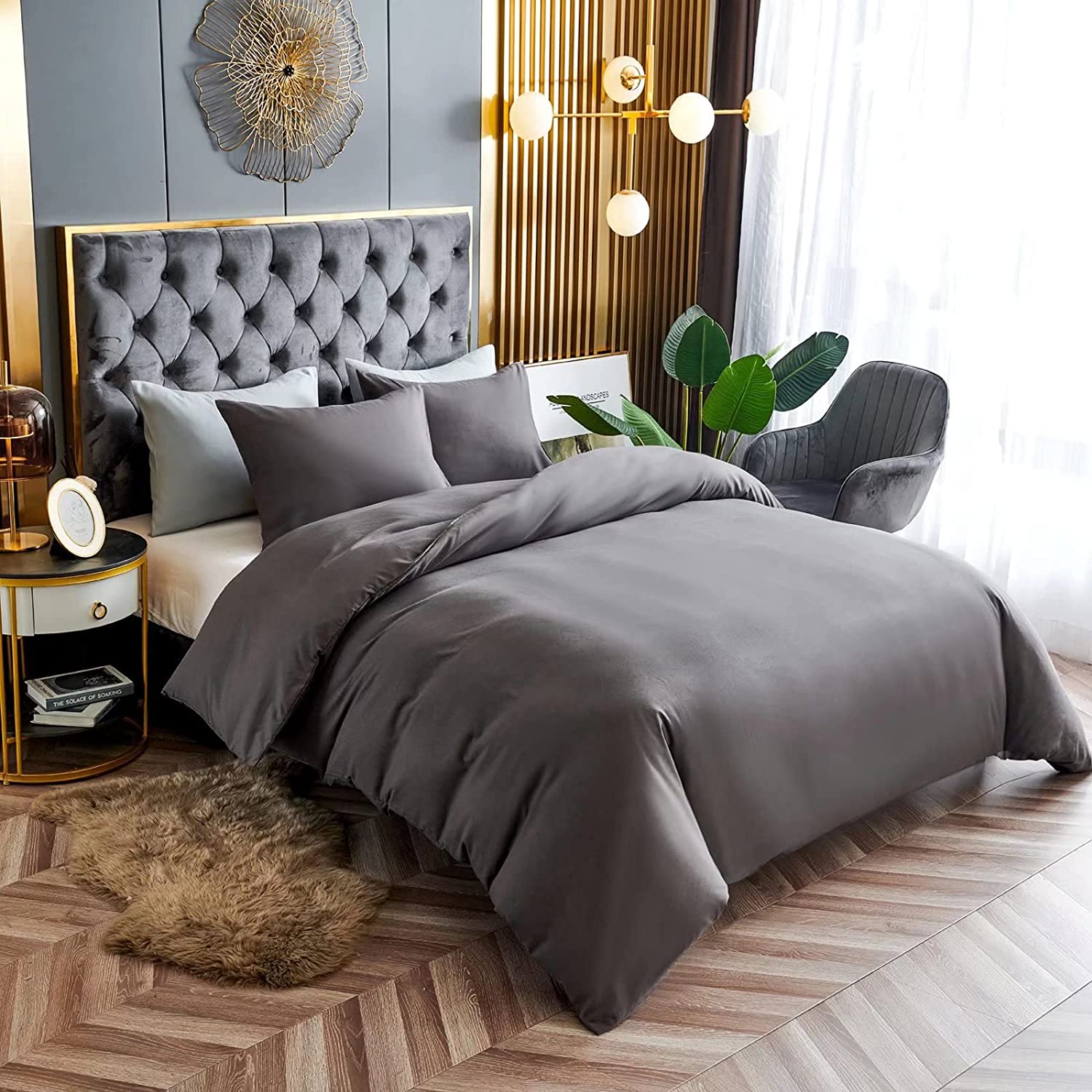 Price:$14.99 Duvet Cover Set, Dark Grey Bedding Set, California King Duvet Cover, Comforter Cover with 2 Pillowcases, 100% Brushed Microfiber, 3 Piece, Quilt Cover with Zipper Closure and Four Corner Ties : Home & Kitchen