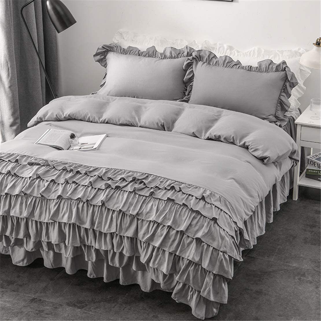 Price:$43.99 Duvet Cover Queen Size,100% Washed Microfiber 3pcs Bedding Duvet Cover Set, Shabby Chic Farmhouse Duvet Cover and Pillow Sham, Zipper Closure & Corner Ties, Easy Care (Gray, Queen) : Home & Kitchen