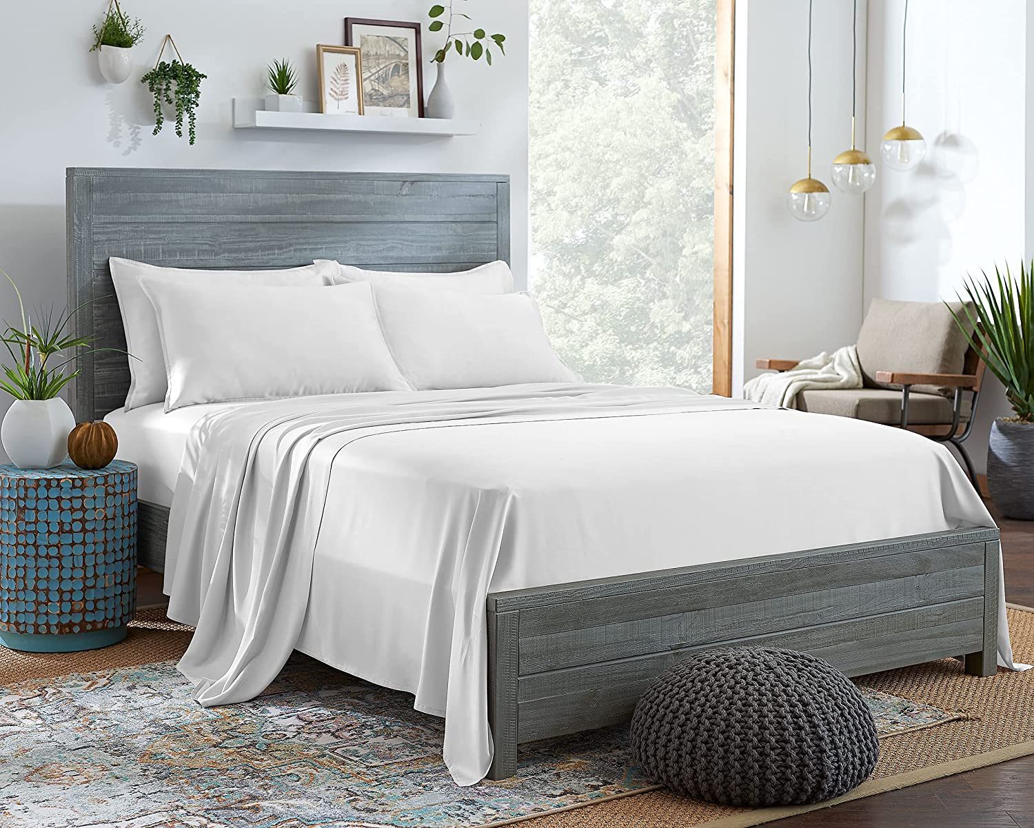 Price:$99.99 100% Organic Eucalyptus Bed Sheets King Size 4 Piece Set, Tencel Lyocell, Silky Soft & Smooth, Breathable, 16 Inch Deep Pockets, 1 Fitted, 1 Flat, 2 Pillowcases (King, White) : Home & Kitchen