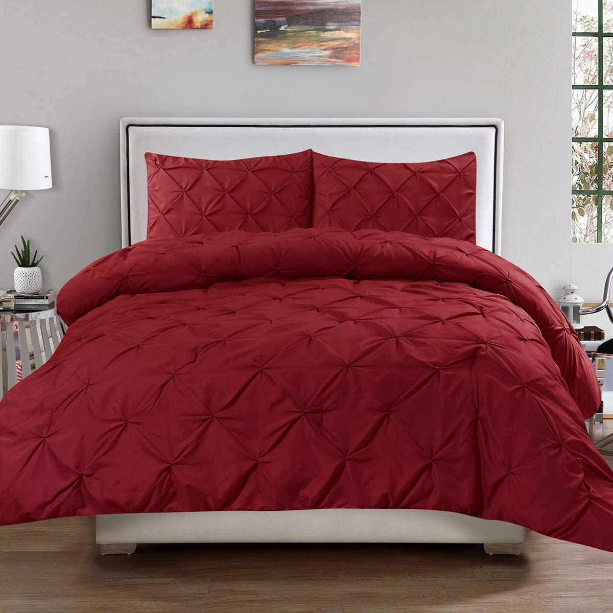 Price:$30.64 Home Collection 3 Piece Luxury Pinch Pleat Pintuck Fashion Duvet Set, Queen, Burgundy : Home & Kitchen