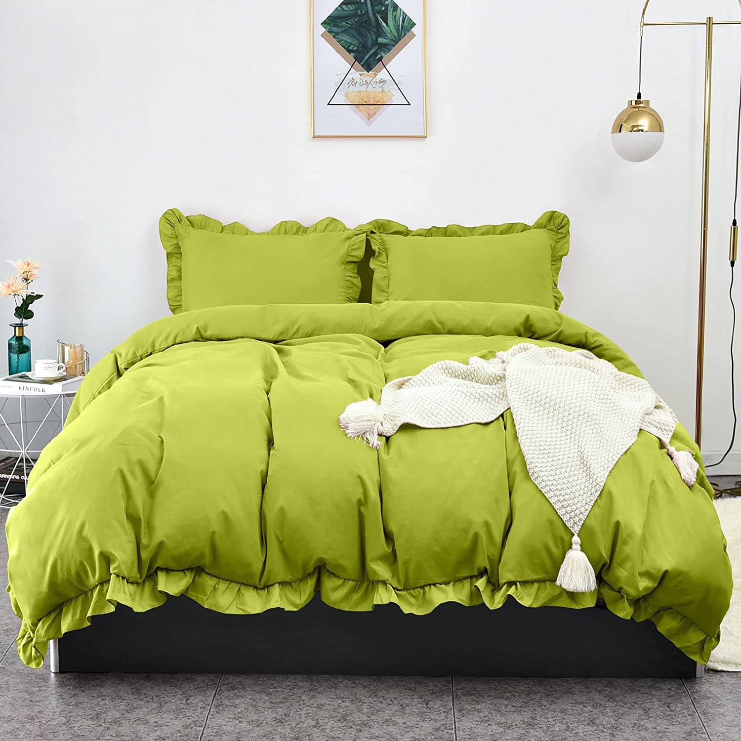 Price:$23.49 Duvet Cover King, Lemon Green Farmhouse Duvet Cover Set, Soft Microfiber Comforter Cover Hotel Ruffle Bedding Duvet Cover 3 Pieces : Home & Kitchen