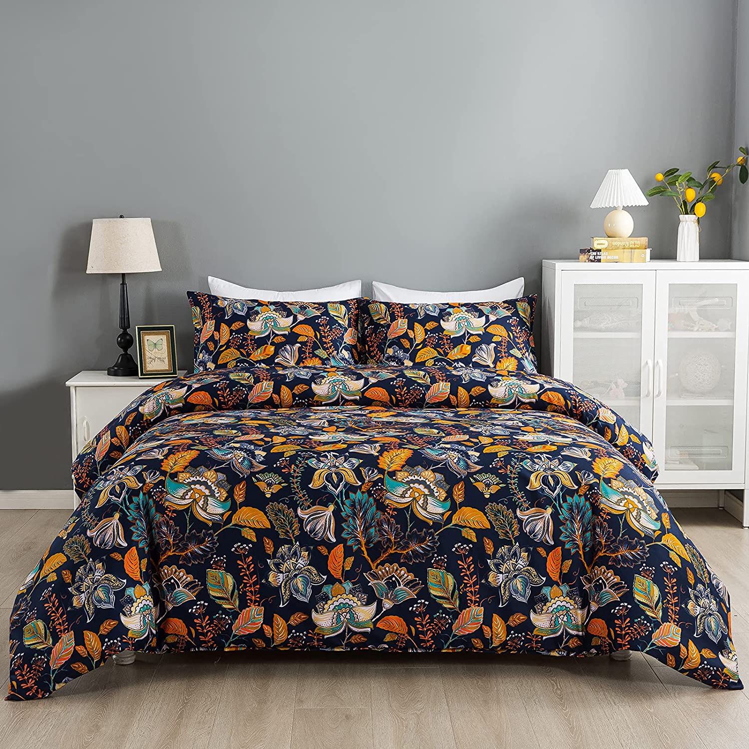 Price:$27.00 Vintage Bedding Queen Full Size Paisley Floral Brown Orange Blue Purple Duvet Cover Set Zipper Corner Ties 3pcs : Home & Kitchen