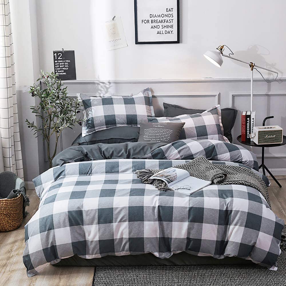 Price:$28.99 Bedding Duvet Cover Set Queen Grey Buffalo Plaid Printed Pattern 3 Pieces (1 Duvet Cover + 2 Pillowcases) Ultra Soft Microfiber : Home & Kitchen