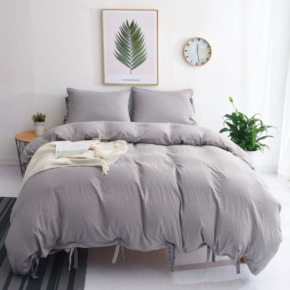 Price:$36.99 Duvet Cover Grey,Solid Color Bowknot Design,100% Microfiber Treated by Washed Cotton Process,Feels Like a Very Soft Cotton-Queen Size(3Pcs,1 Duvet Cover 2 Pillowcases) : Home & Kitchen