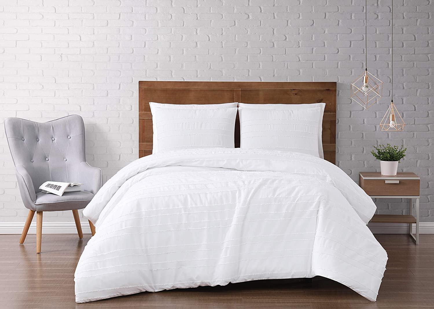 Price:$79.99 Loom Carlisle Stripe Duvet Set, Queen, White : Home & Kitchen