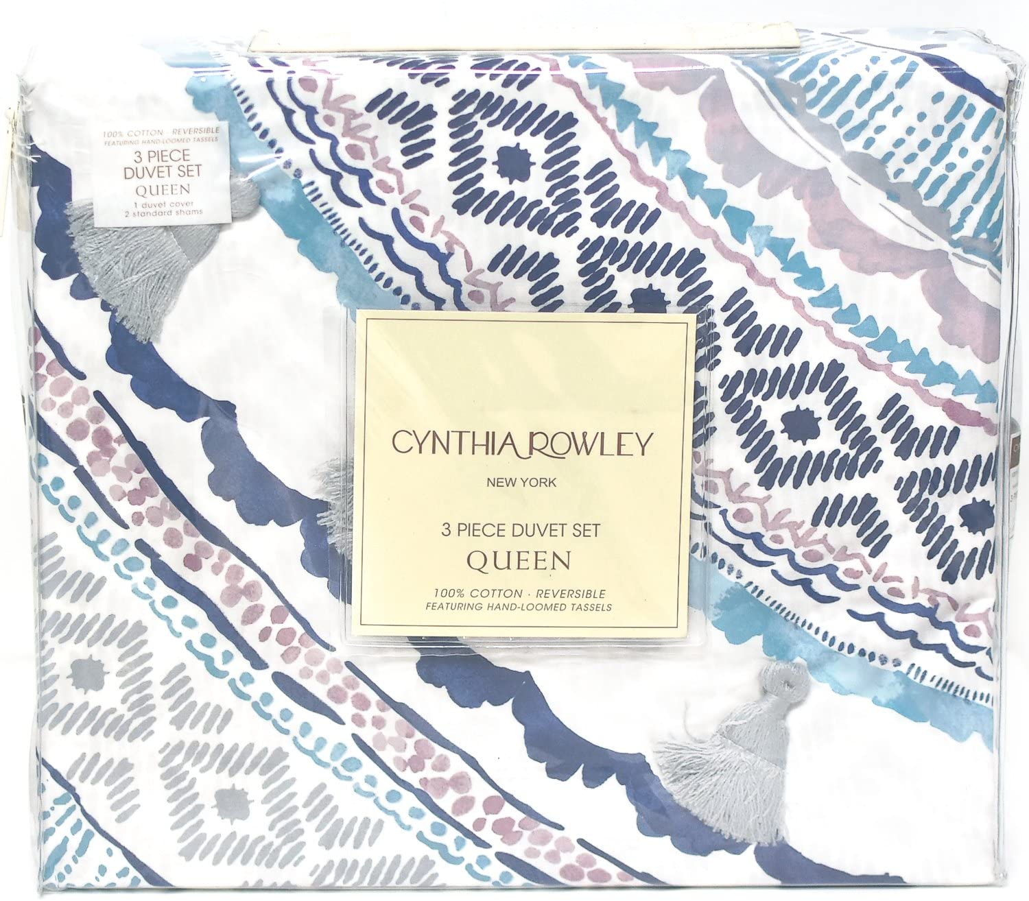 Price:$98.80 Rowley 3pc Full Queen Cotton Duvet Cover Set Paisley Moroccan Medallion Coral Red Blue Taupe (Queen, Mauve Denim) : Home & Kitchen