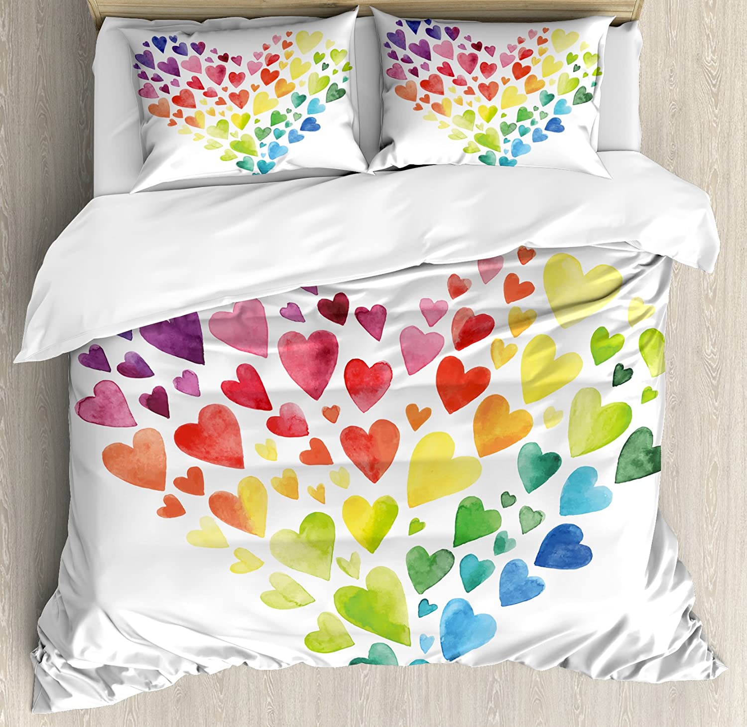 Price:$89.95 Rainbow Duvet Cover Set, Multicolored Hearts Forming a Giant Colorful Rainbow Inspired Heart Love Artwork, Decorative 3 Piece Bedding Set with 2 Pillow Shams, King Size, Yellow Red : Home & Kitchen