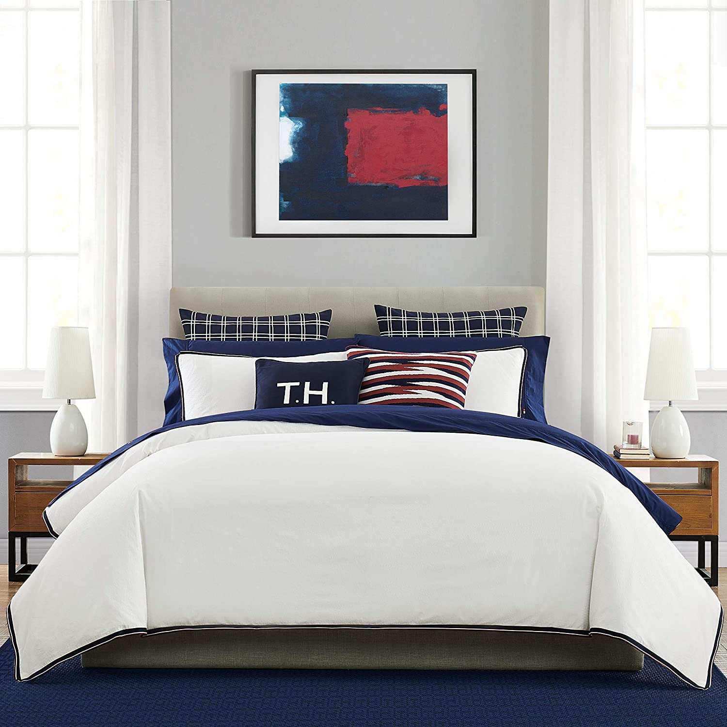 Price:$124.53 Hilfiger Mariner Duvet Set, King, White : Home & Kitchen