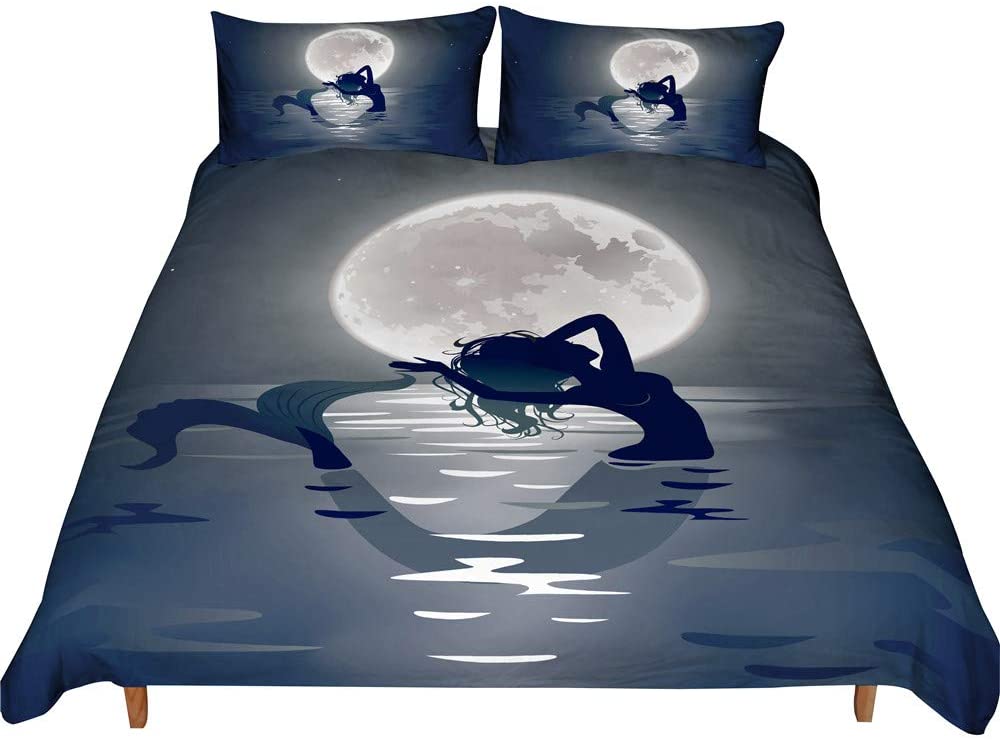 Price:$17.99 Mermaid Duvet Cover Set Queen Size Moon Ocean Pattern Bedding Set for Girls Women Cute Mythic Fairy Microfiber Polyester Comforter Cover with 2 Pillow Shams, Soft 3 Pieces, Zipper : Home & Kitchen