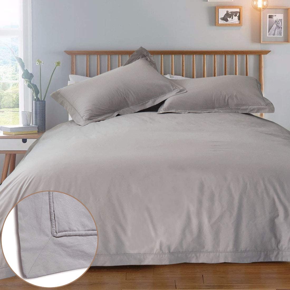Price:$35.99 Duvet Cover Set Queen Grey Hotel Washed Cotton Greige Percale Neutral Border Natural 3PC Duvet Cover Set Brown 90x90 Flange 100 Cotton Quilt Cover Stitch Down Comforter Cover Bedding Set : Home & Kitchen