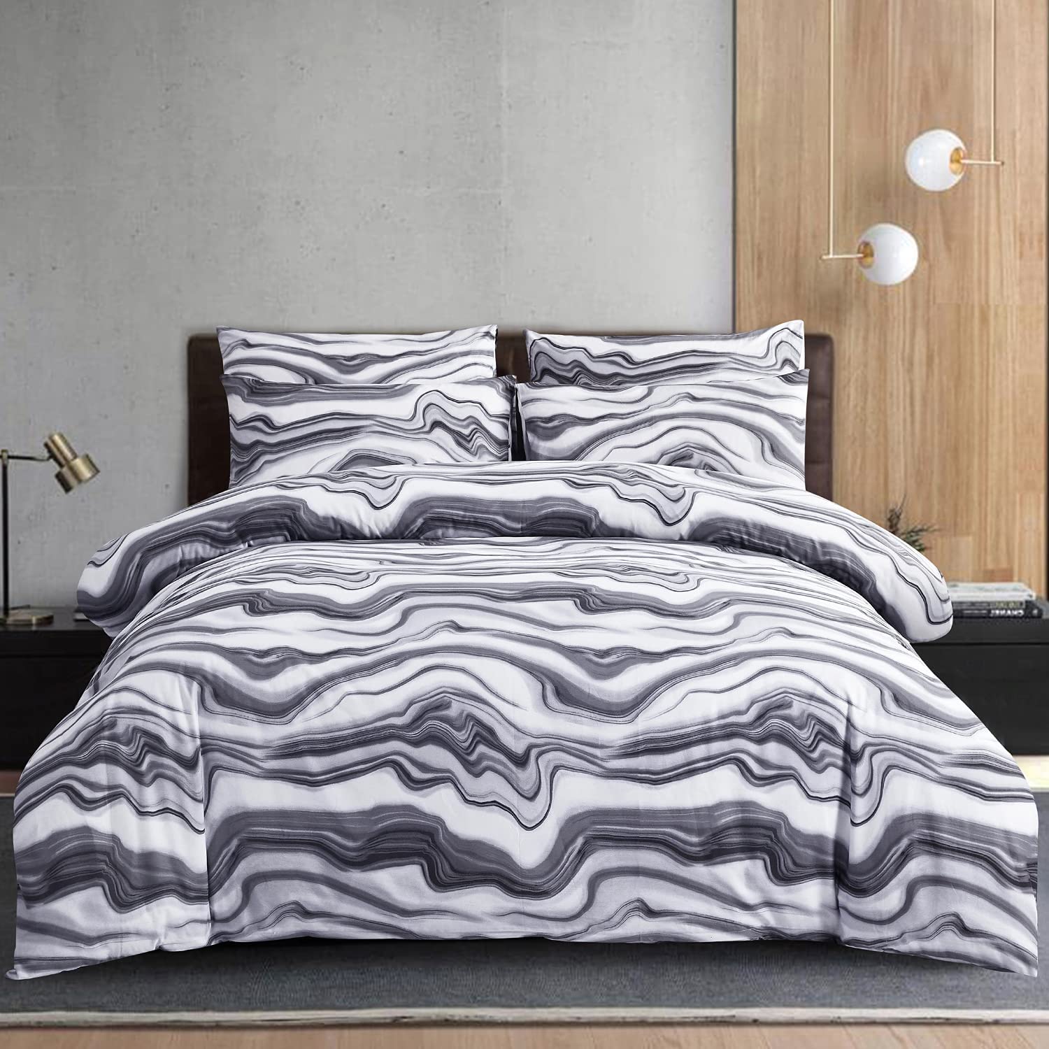 Price:$25.99 100%Cotton Duvet Cover Sets King Size with Zipper Closure Grey/White Wave Marble Pattern 3Piece Bedding (1 Comforter Cover + 2 Pillowcase) Ultra Soft Durable : Home & Kitchen