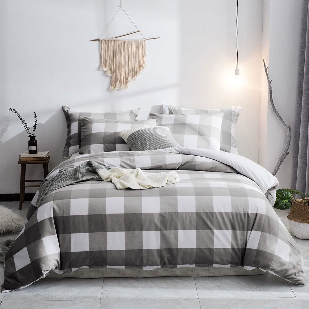 Price:$59.99 Plaid Duvet Cover Set, 100% Cotton Yarn Dyed Check Duvet Cover Set - Queen - Gray : Home & Kitchen