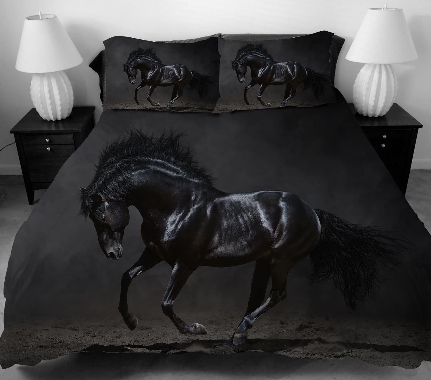 Price:$51.99 （Queen） Anole 3 Soft Luxury Youth 100% Polyester Shell Fully Reversible 3D Wild Horse Duvet Sets Double Size Full Size Queen Size King Size Black : Home & Kitchen