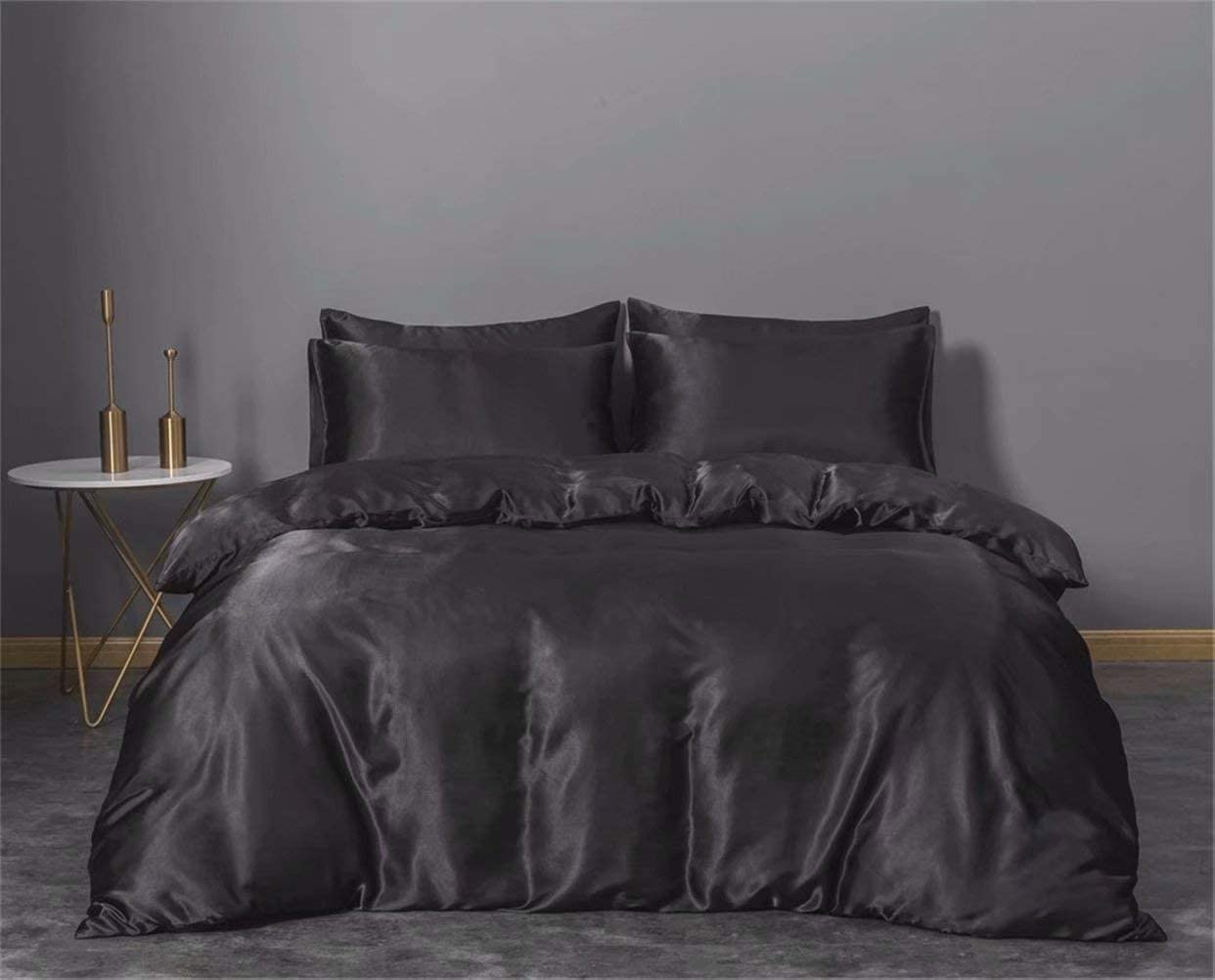 Price:$19.99 Silk Satin Black Duvet Cover Set,Soft Microfiber Simple Morden Style Luxury Cozy Bedding Set,King Size,NOT Include Duvet : Home & Kitchen