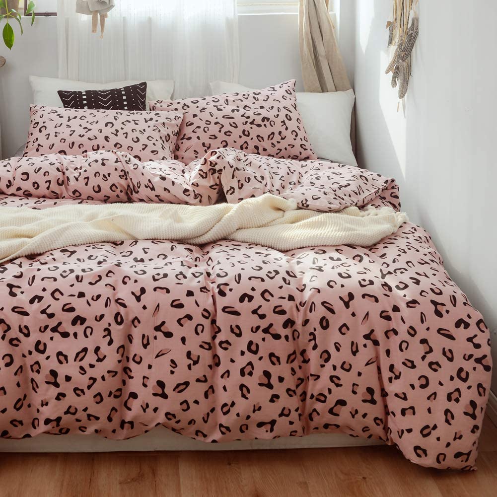 Price:$52.99 Leopard Duvet Cover Set Queen 100% Cotton Black Cheetah Print on Pink Bedding for Kids Teens Boys Girls 1 Cartoon Comforter Cover Full with Zipper Ties 2 Pillowcases No Comforter : Home & Kitchen