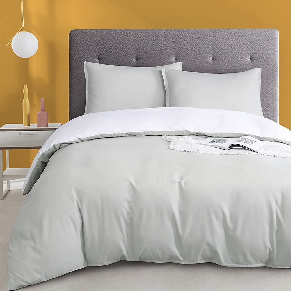 Price:$29.95 Contrast Color Design Soft Microfiber Duvet Cover Set, Queen Size Grey /White 3-Piece Set ( 1 Duvet Cover 2 Pillow Shams ) : Home & Kitchen