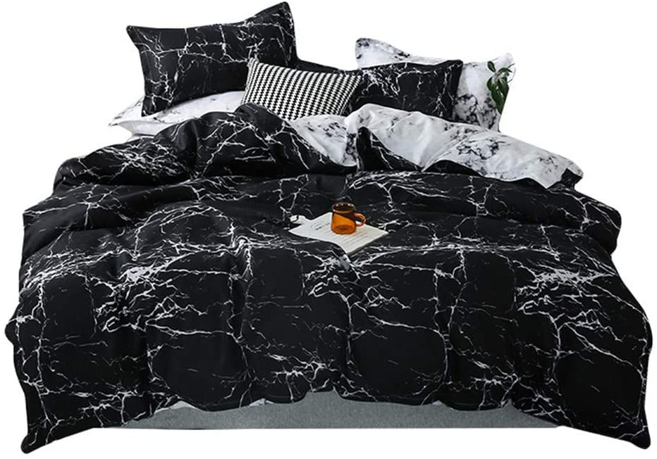 Price:$30.69 Black Marble Pattern Bedding Set Zipper Closure Ultra Soft 3PCS Duvet Cover- Full/Queen Size : Home & Kitchen