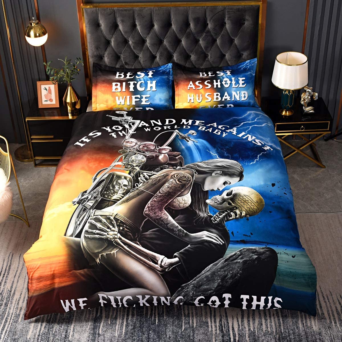 Price:$18.00 Skull Duvet Cover Set with Zipper Closure Beauty Motor Quilt Cover Queen Size Ultra Soft Washed Comforter Cover with Pillow Shams Women Bedspread Lightweight : Home & Kitchen