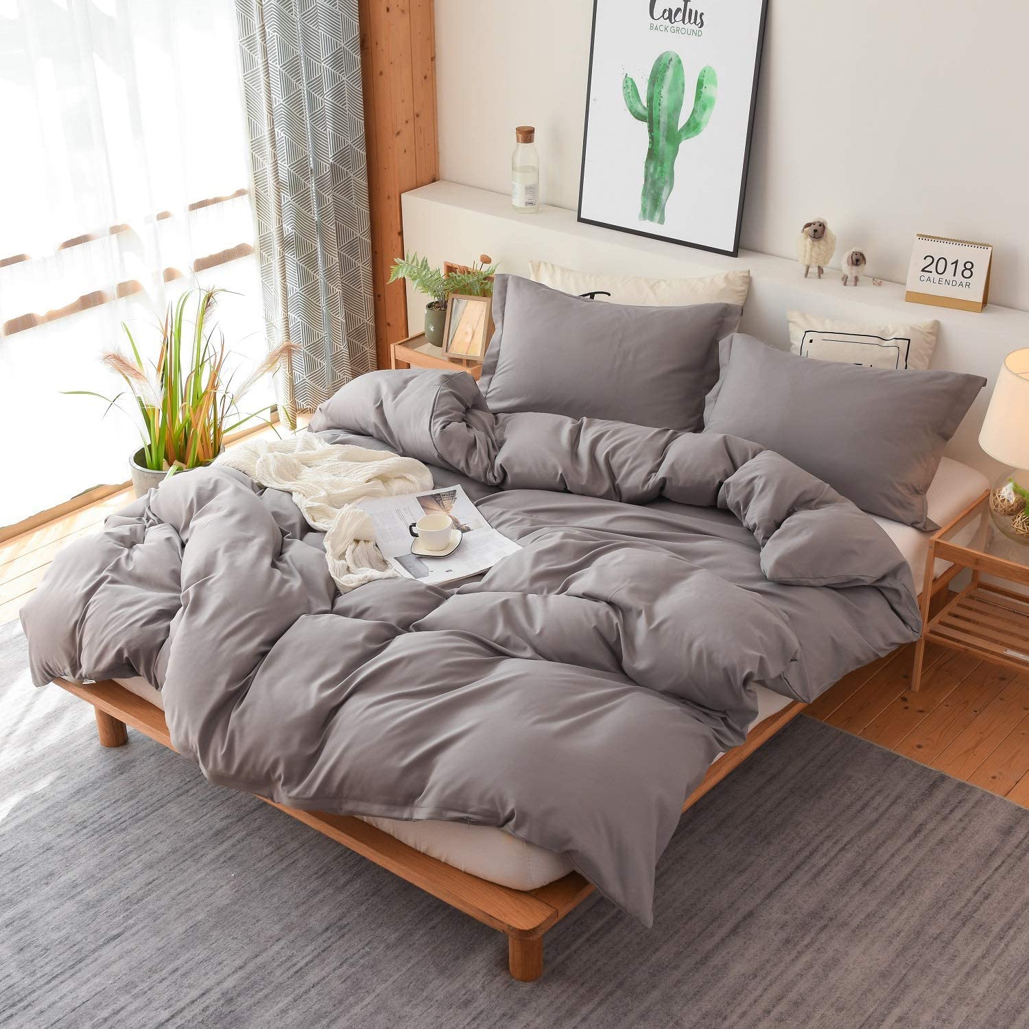 Price:$26.99 Snail 3-Piece Luxury Duvet Cover Set, Includes Duvet Cover and 2 Matching Pillow Shams, Ultra Soft and Easy Care, Zipper Closure, Corner Ties, Simple Bedding Style, King, Grey : Home & Kitchen